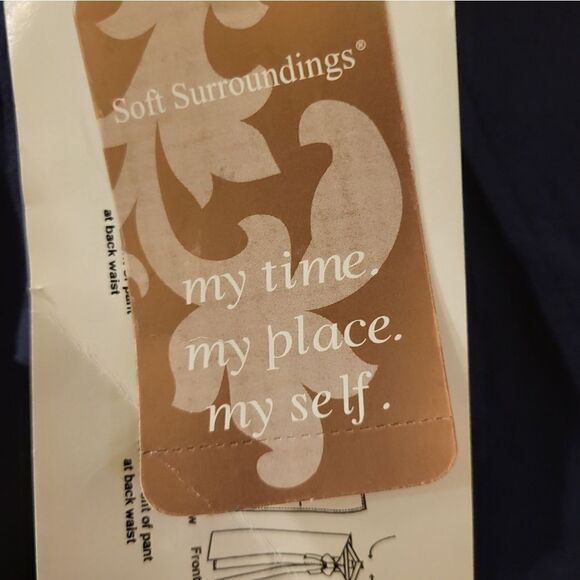 Soft Surroundings Navy Blue Embroidered Wrap Pants Wide Leg Palazzo,… - Picture 8 of 9